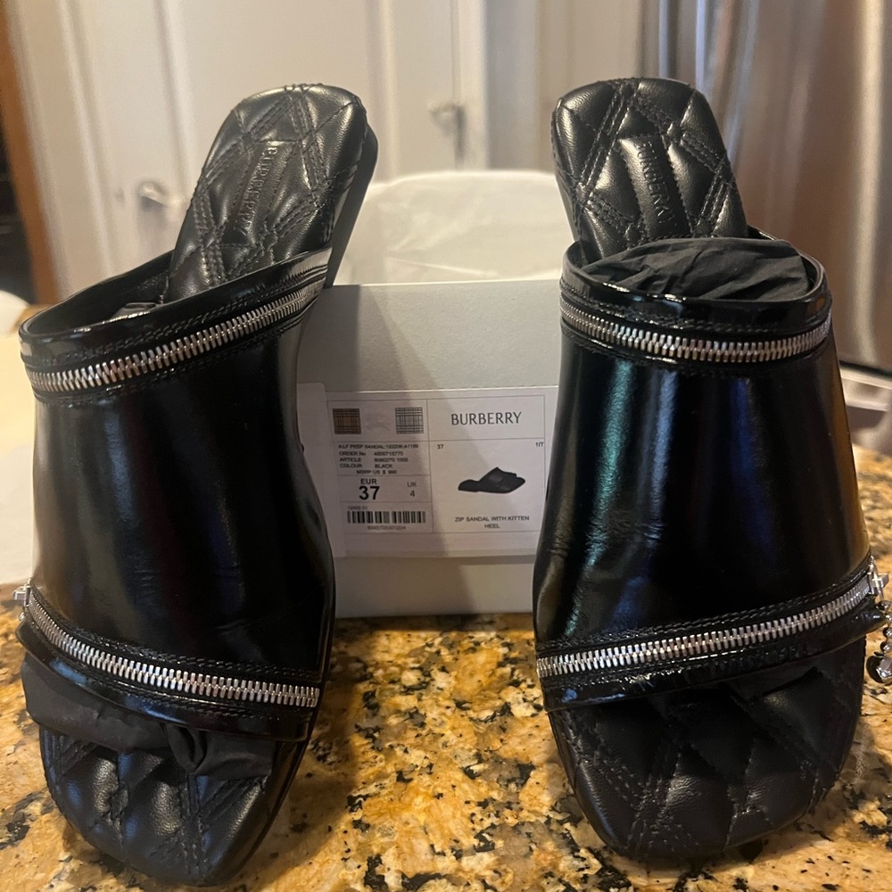 Burberry Black Slide Sandals-Runway